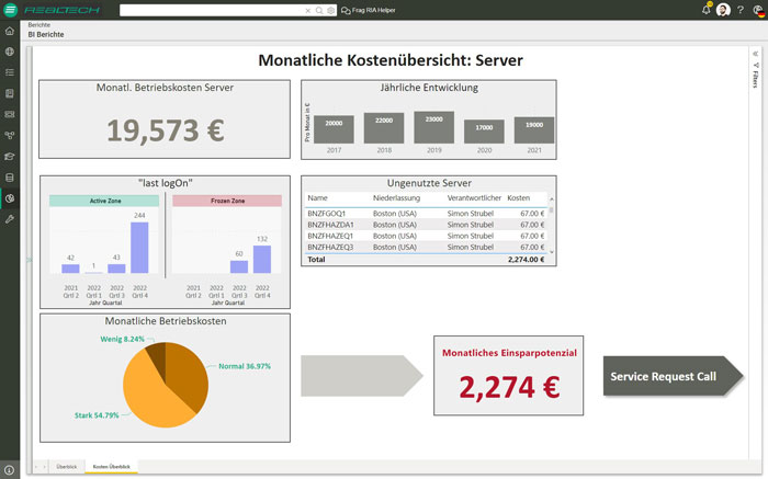 Kostenübersicht der Server im Asset Management System