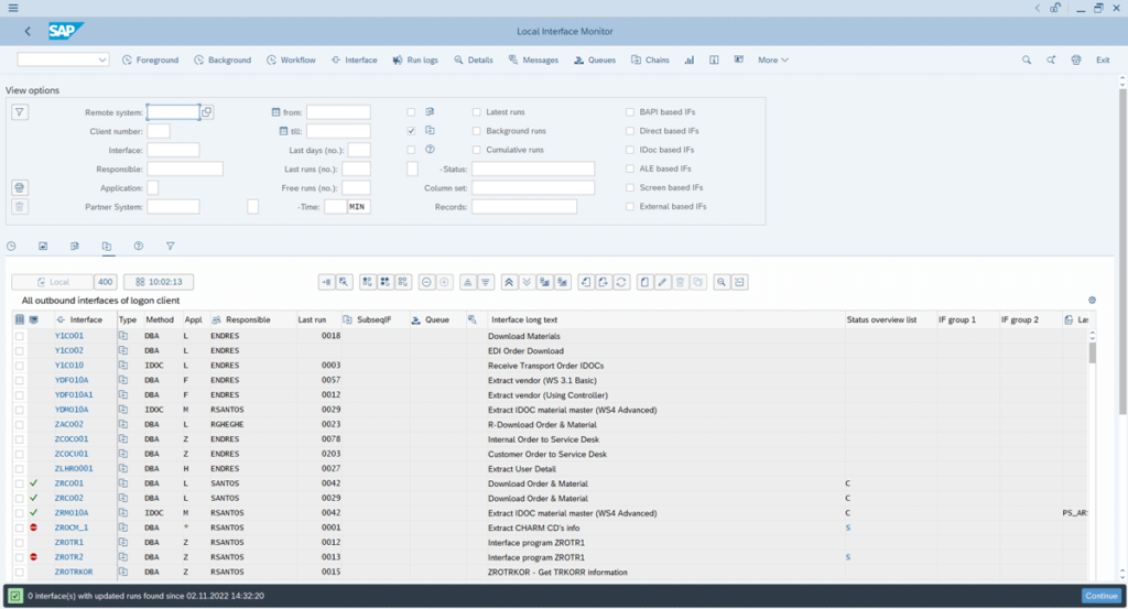 Central overview of all interfaces