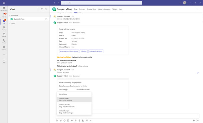 Ticketing-Integration in Microsoft Teams