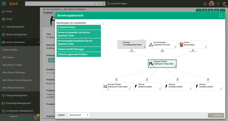 grafische Beziehungsübersicht im Problem Management Tool