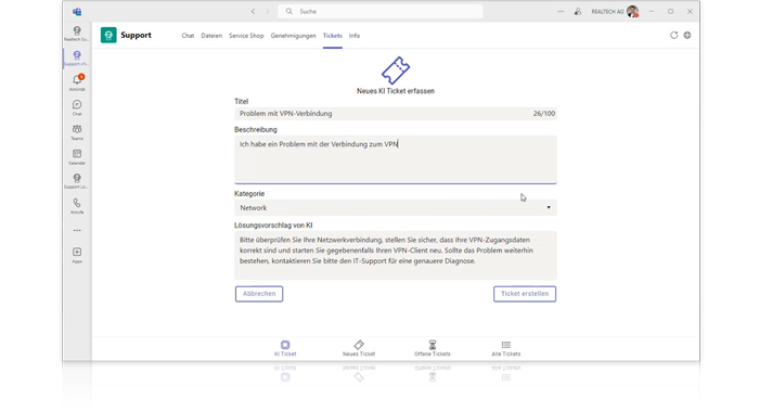 KI-Ticket in Microsoft Teams