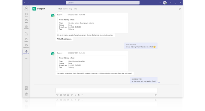 Chat-Verlauf in der Microsoft Teams-Integration